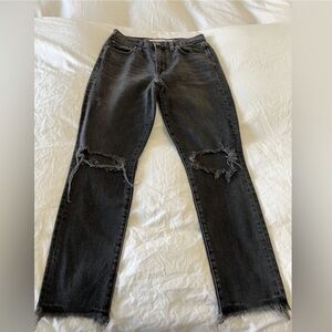 Lovers + Friends denim Logan high rise tapered faded black wash jeans